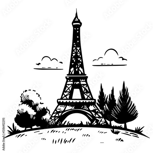 flat design tour eiffel icon vector illustration