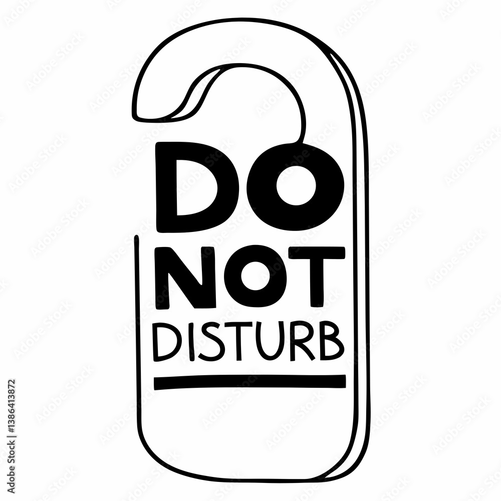 Door hanger sign with 'Do Not Disturb' - line art vector illustration in white background Door hanger sign with 'Do Not Disturb' - line art vector illustration in white background