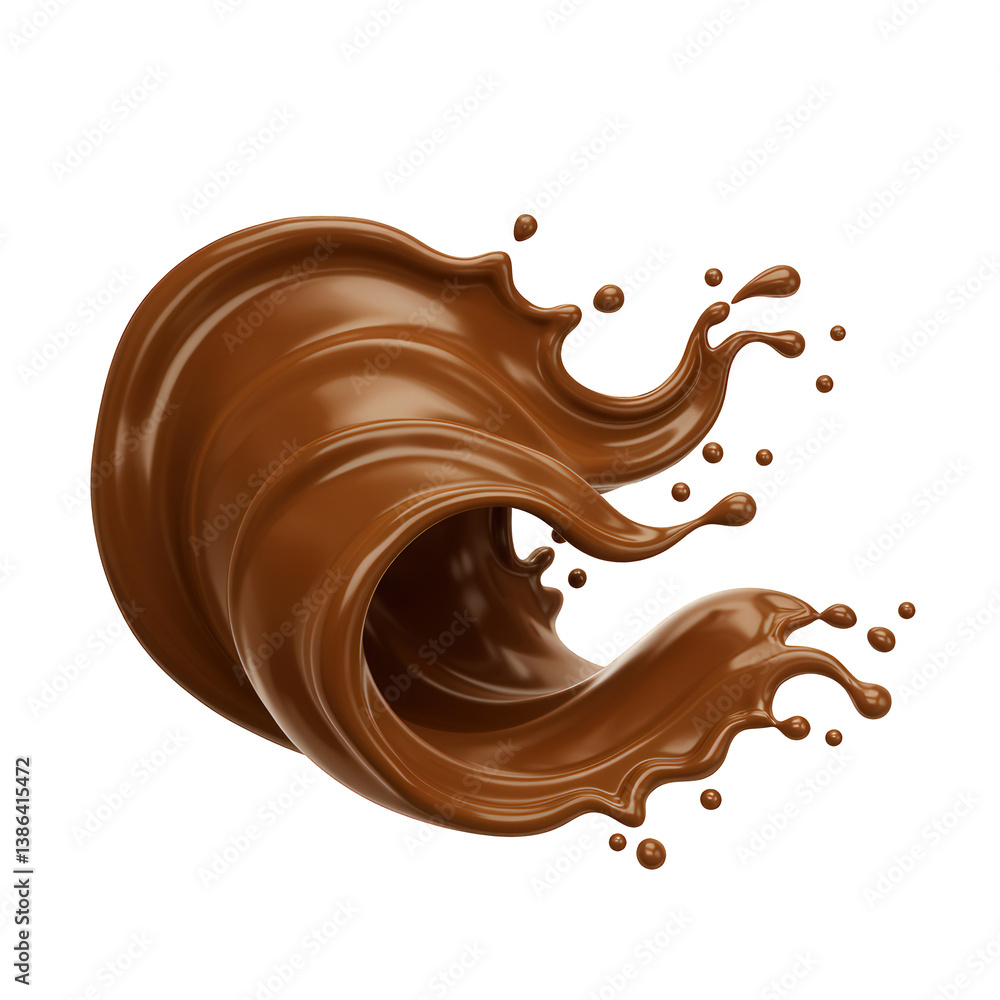 A swirling, dynamic splash of liquid chocolate. A swirling, dynamic splash of liquid chocolate.