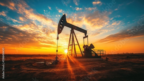 Sunset oil pump jack field energy extraction