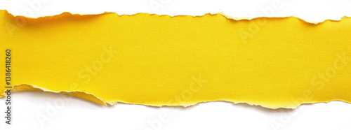 Yellow ripped paper torn edges strips isolated on white background 
