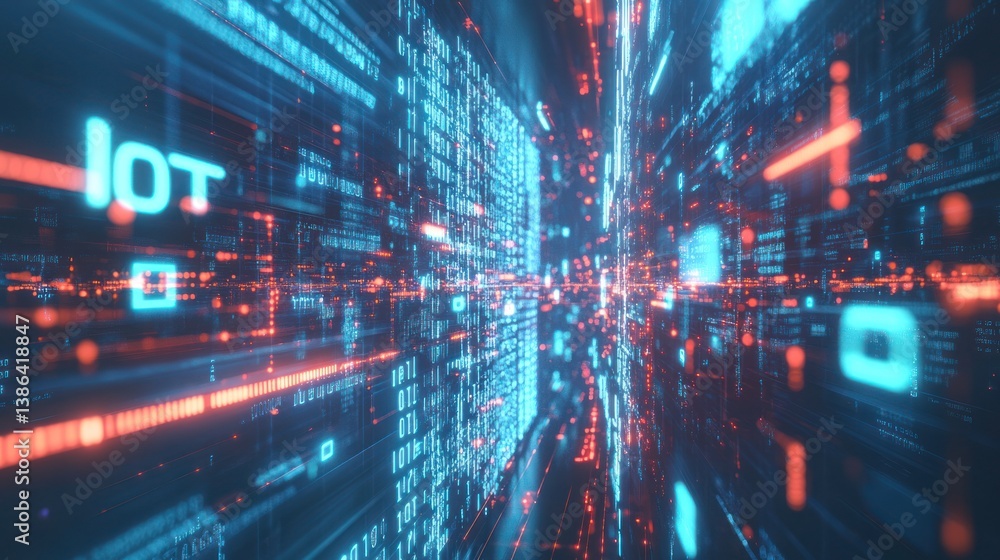IoT data stream tunnel, digital future, network background IoT data stream tunnel, digital future, network background