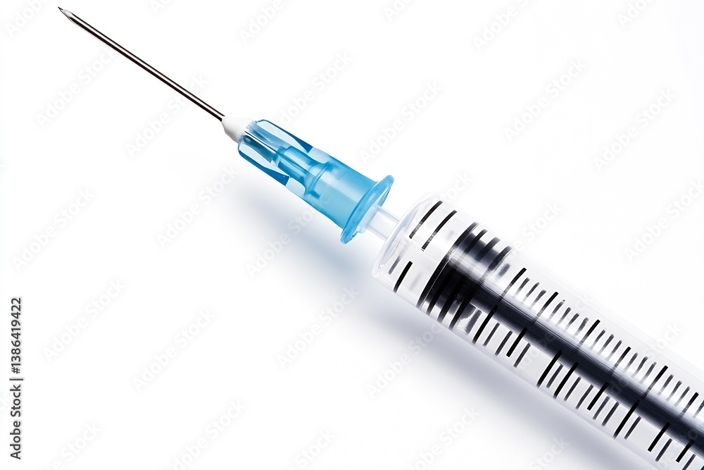 Fototapeta premium Precise Close-Up Image of a Syringe Showing Needle and Measurement Markings : Generative AI