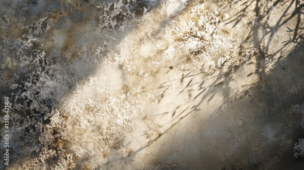 A textured surface illuminated by soft, diffused light, highlighting intricate patterns and shadows. The background features earthy tones of beige and gray, with hints of moss and natural elements cre A textured surface illuminated by soft, diffused light, highlighting intricate patterns and shadows. The background features earthy tones of beige and gray, with hints of moss and natural elements cre