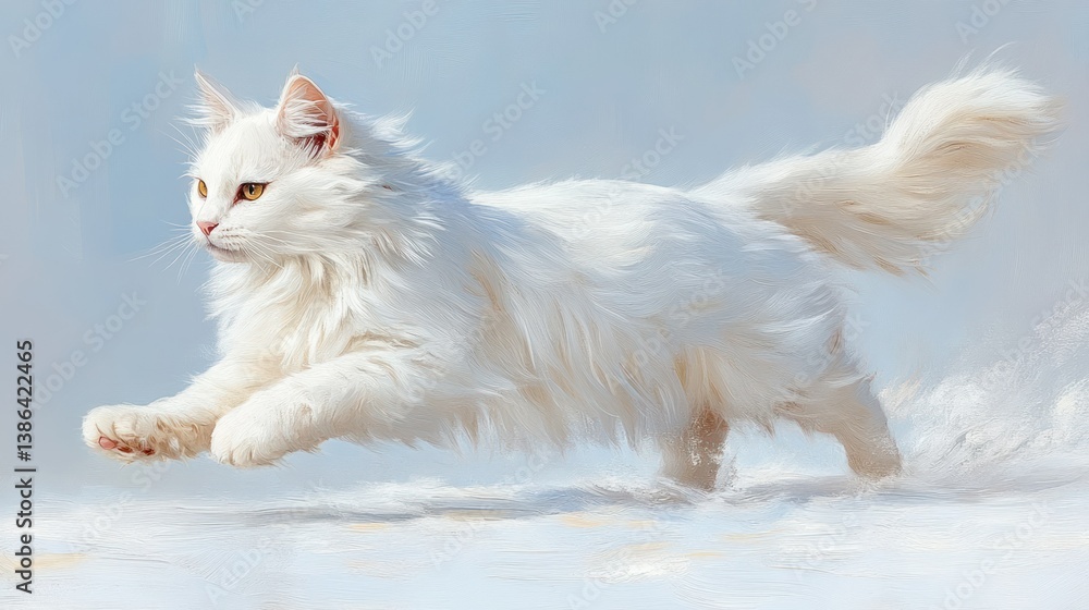 Majestic White Cat in Motion: A Stunning Leap