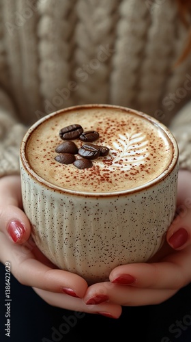 Obraz na płótnie Cozy Autumn Coffee: A Warm Mug in Loving Hands w salonie