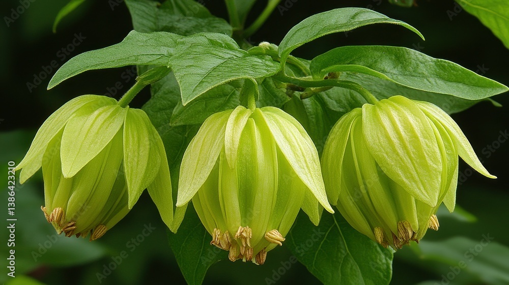 Trio of Pale Green Akebia Quinata Flowers