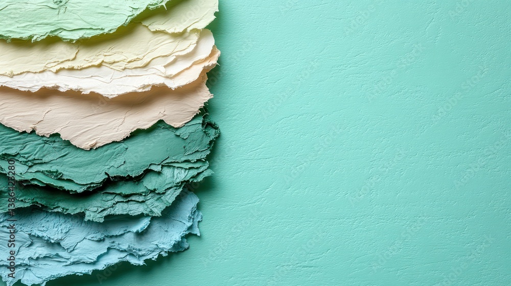 Layered Pastel Handcrafted Paper Sheets, Teal Background