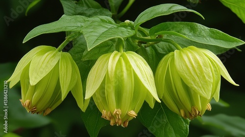 Obraz na płótnie Trio of Pale Green Akebia Quinata Flowers w salonie
