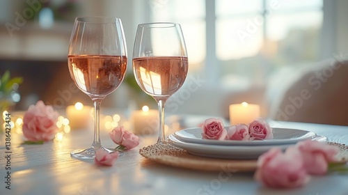 Romantic Dinner for Two: Rose Wine and Candlelight