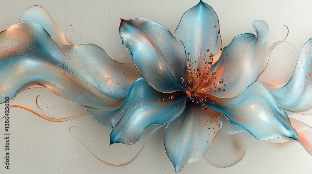 Abstract Teal Flower with Copper Accents: A Serene and Elegant Floral Masterpiece