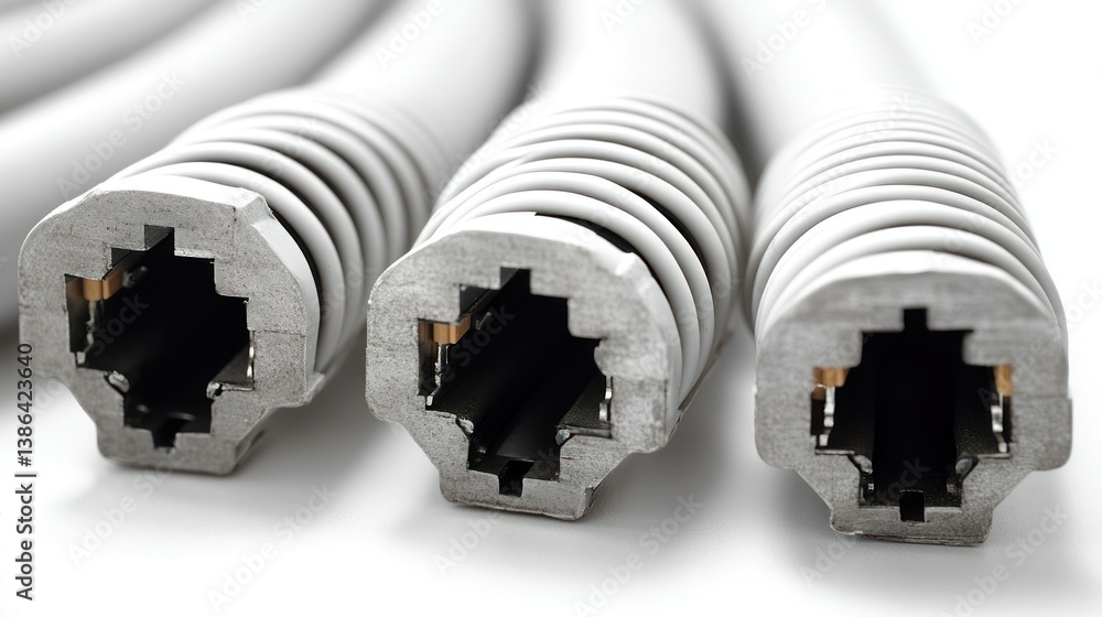 Close-up of Three Gray RJ45 Network Cables