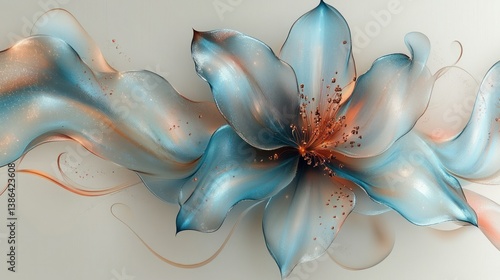 Obraz na płótnie Abstract Teal Flower with Copper Accents: A Serene and Elegant Floral Masterpiece w salonie