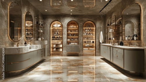 Obraz na płótnie Luxury Bathroom Design: Opulent Interior with Marble and Gold Accents w salonie