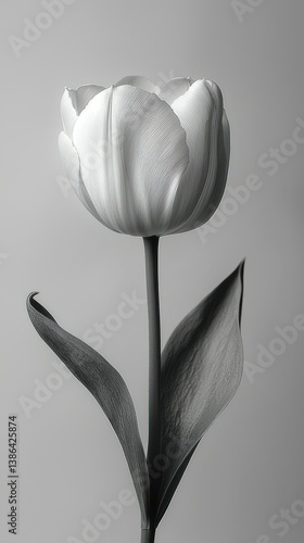Obraz na płótnie Monochromatic Elegance: A Single White Tulip in Black and White Photography w salonie