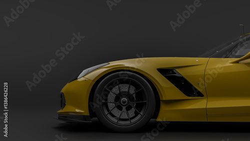 yellow sports car on black background