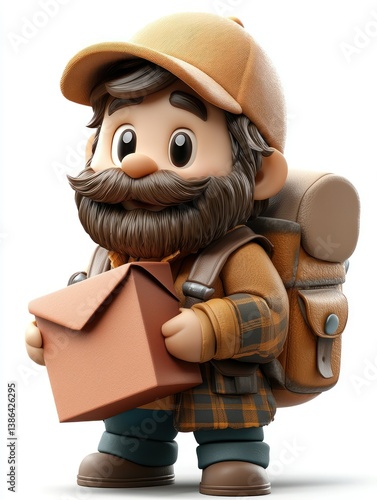Obraz na płótnie Adorable Cartoon Hiker with Package w salonie