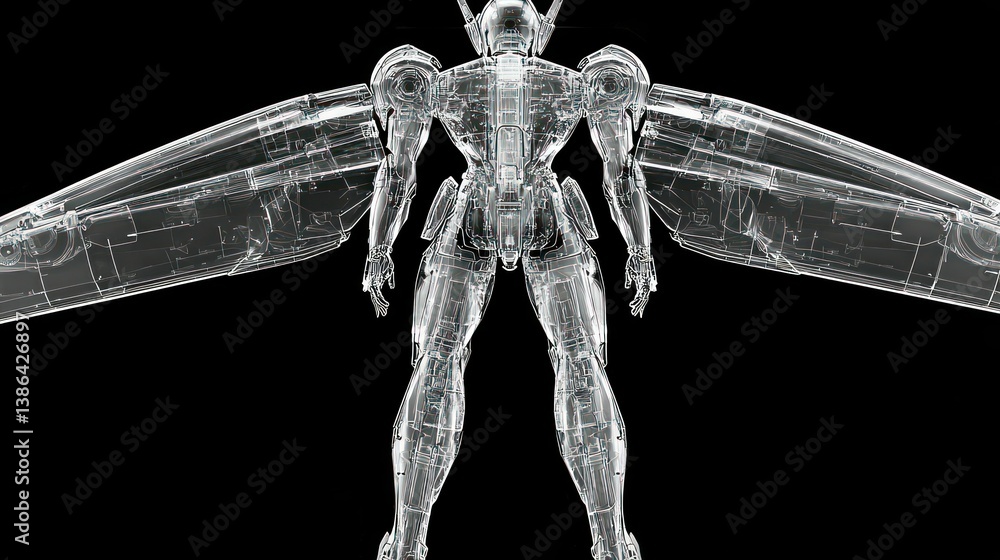 Transparent Armored Robot with Wings: A Futuristic Design
