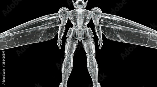 Obraz na płótnie Transparent Armored Robot with Wings: A Futuristic Design w salonie
