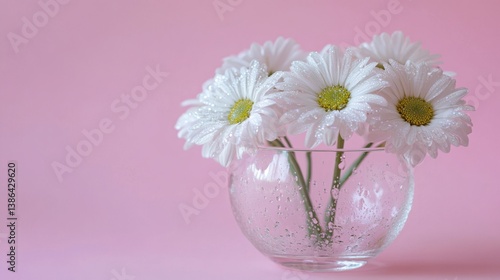 Wallpaper Mural Close-up shot of dew-covered flower bouquet in a glass bowl on a clean pink background Torontodigital.ca