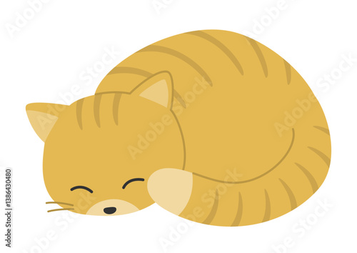 丸くなって眠る茶色い猫のイラスト
