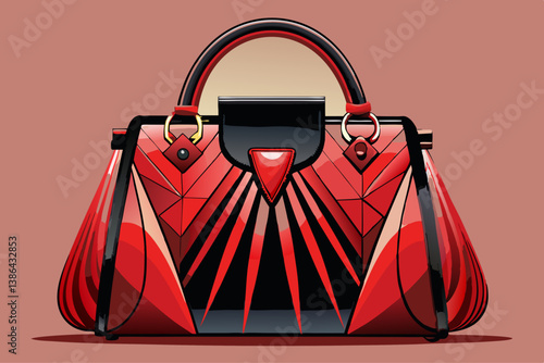 vector of A luxurious red and black handbag with an elegant design and structured shape, perfect for stylish accessories.