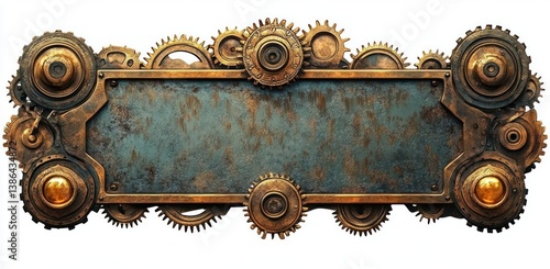 Ornate Steampunk Metal Nameplate with Gears and Clockwork Design