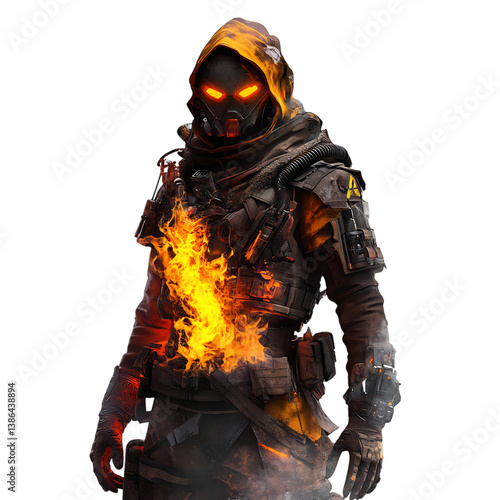 3D Man in Black Suit with Flames Isolated on Transparent Background