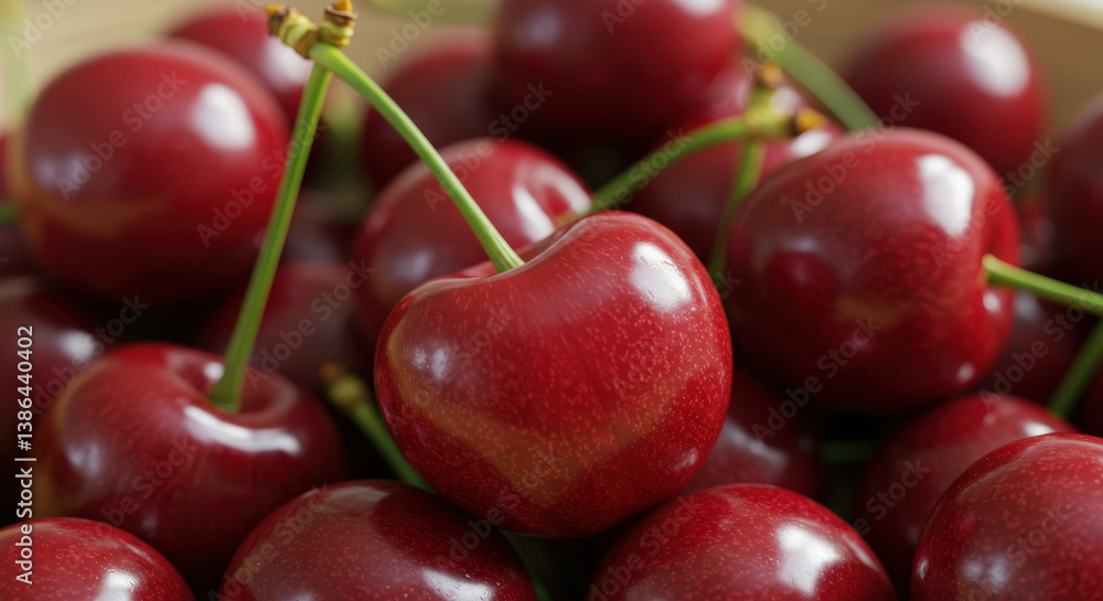 Fresh red cherries close-up in a wooden bowl Fresh red cherries close-up in a wooden bowl