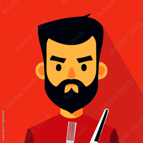 A detailed vector illustration of a skilled barber with scissors and comb, ready for a trim