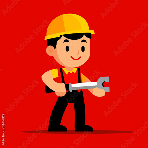 A handy vector illustration of a plumber fixing a pipe with a trusty wrench