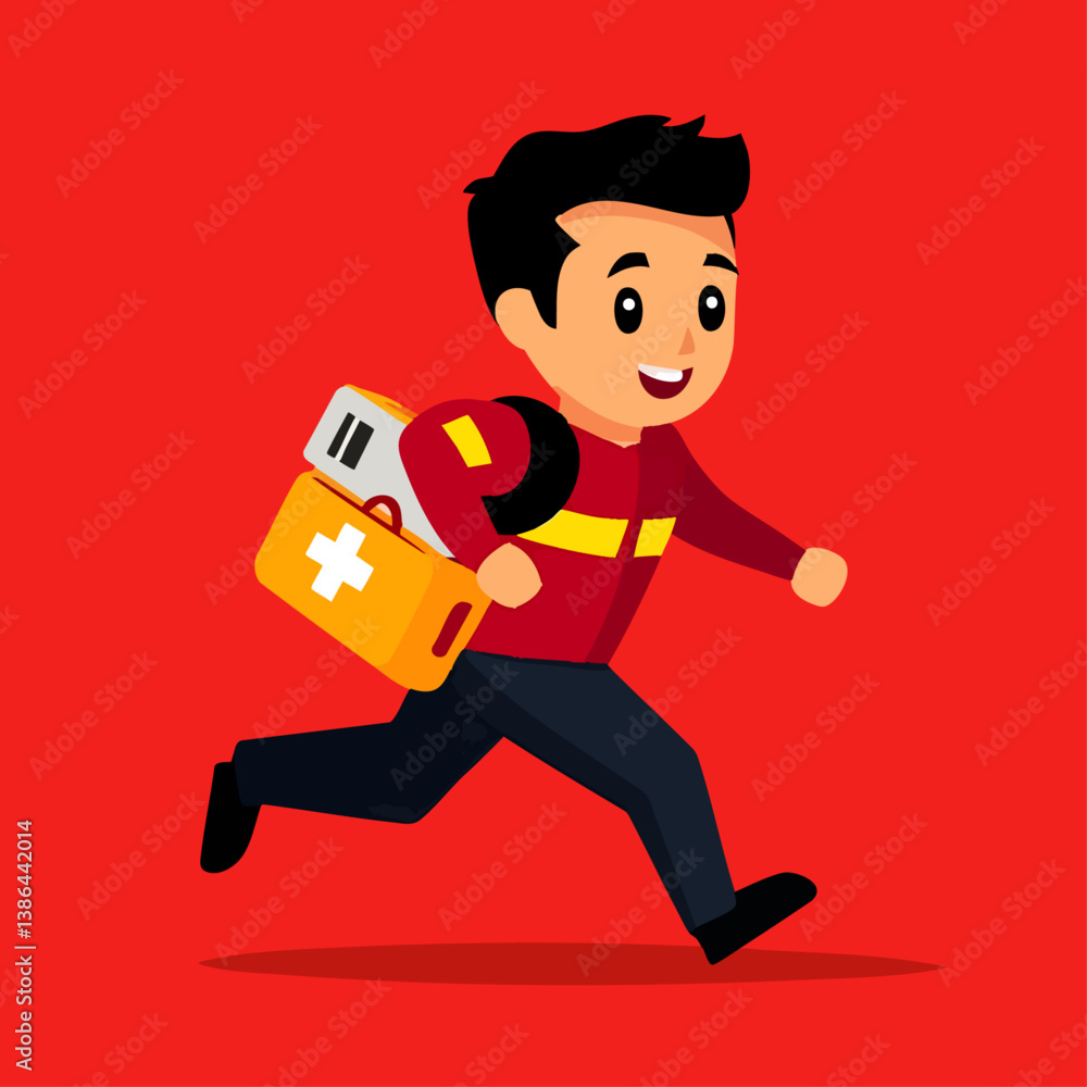 A lifesaving vector illustration of a paramedic rushing with a medical kit A lifesaving vector illustration of a paramedic rushing with a medical kit