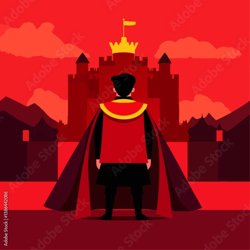 A majestic vector illustration of an emperor overseeing a vast kingdom