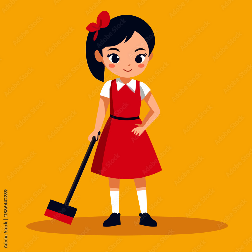 A neat vector illustration of a maid cleaning with efficiency and care A neat vector illustration of a maid cleaning with efficiency and care