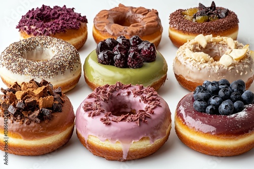 Wallpaper Mural Delicious donuts with a variety of toppings arranged on a surface Torontodigital.ca