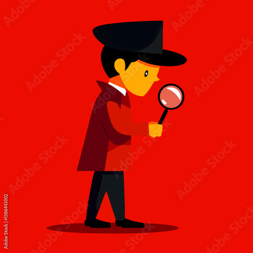 A sharp vector illustration of a detective examining clues with a magnifying glass