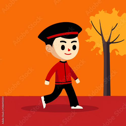 A silent vector illustration of a mime performing an invisible act on the street
