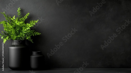 Minimalist black decor with fern