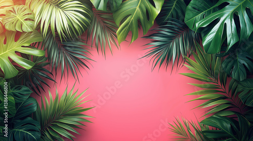 Palm Fronds on Pink created with Generative AI Technology, ai, generative