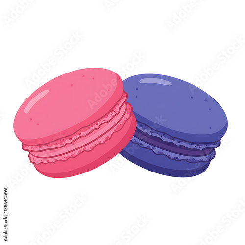 two macaroons in raspberry and blueberry isolated on white background