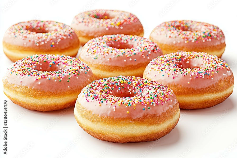 Delicious colorful donuts with frosting and vibrant sprinkles are displayed Delicious colorful donuts with frosting and vibrant sprinkles are displayed