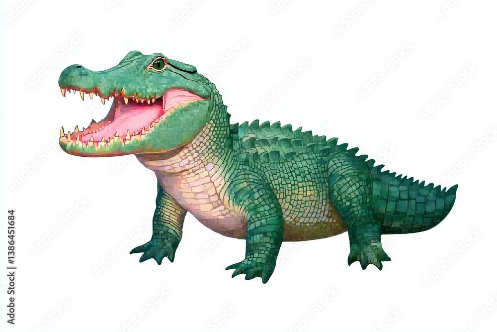 Fototapeta premium Pixel Art Green Alligator Illustration
