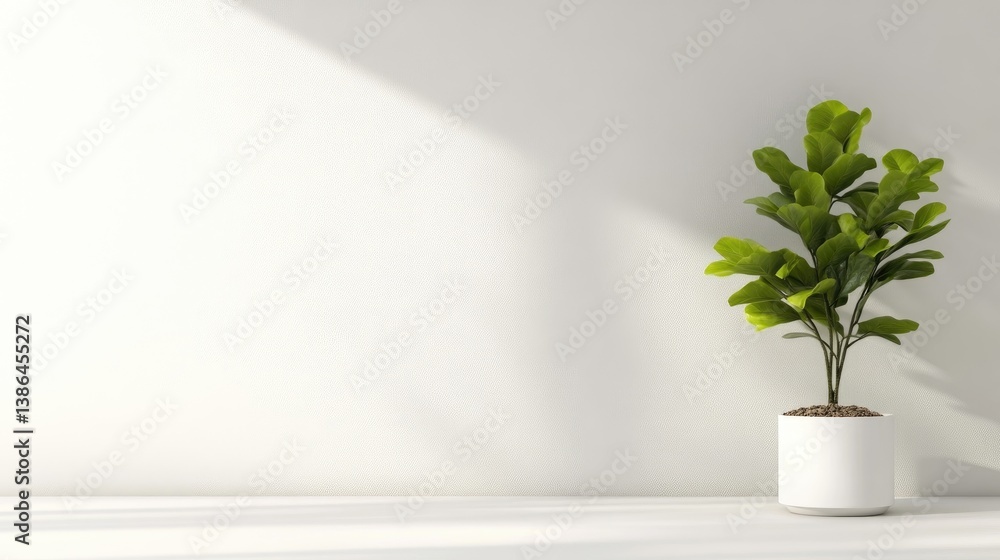 A ficus lyrata plant in a white pot sits against a minimalist white wall. The image features soft, natural lighting. Its a clean, simple aesthetic. The color palette is muted, creating a calm mood. A ficus lyrata plant in a white pot sits against a minimalist white wall. The image features soft, natural lighting. Its a clean, simple aesthetic. The color palette is muted, creating a calm mood.