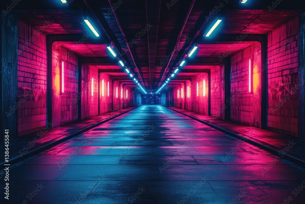 Urban night scene featuring wet streets and industrial architecture illuminated by bright lights in a city Urban night scene featuring wet streets and industrial architecture illuminated by bright lights in a city