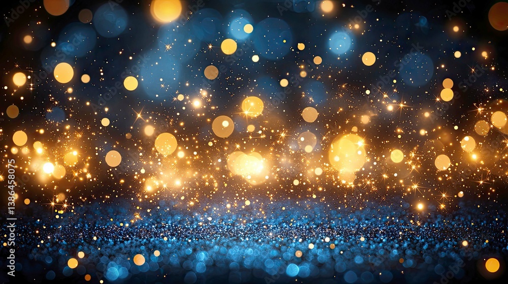 Obraz premium Blue and Gold Glitter Lights: Festive Sparkle Background