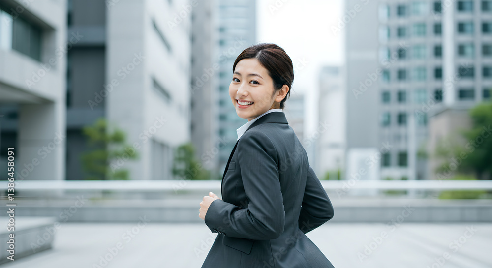 Businesswoman leading the way with a smile, AI generated Businesswoman leading the way with a smile, AI generated