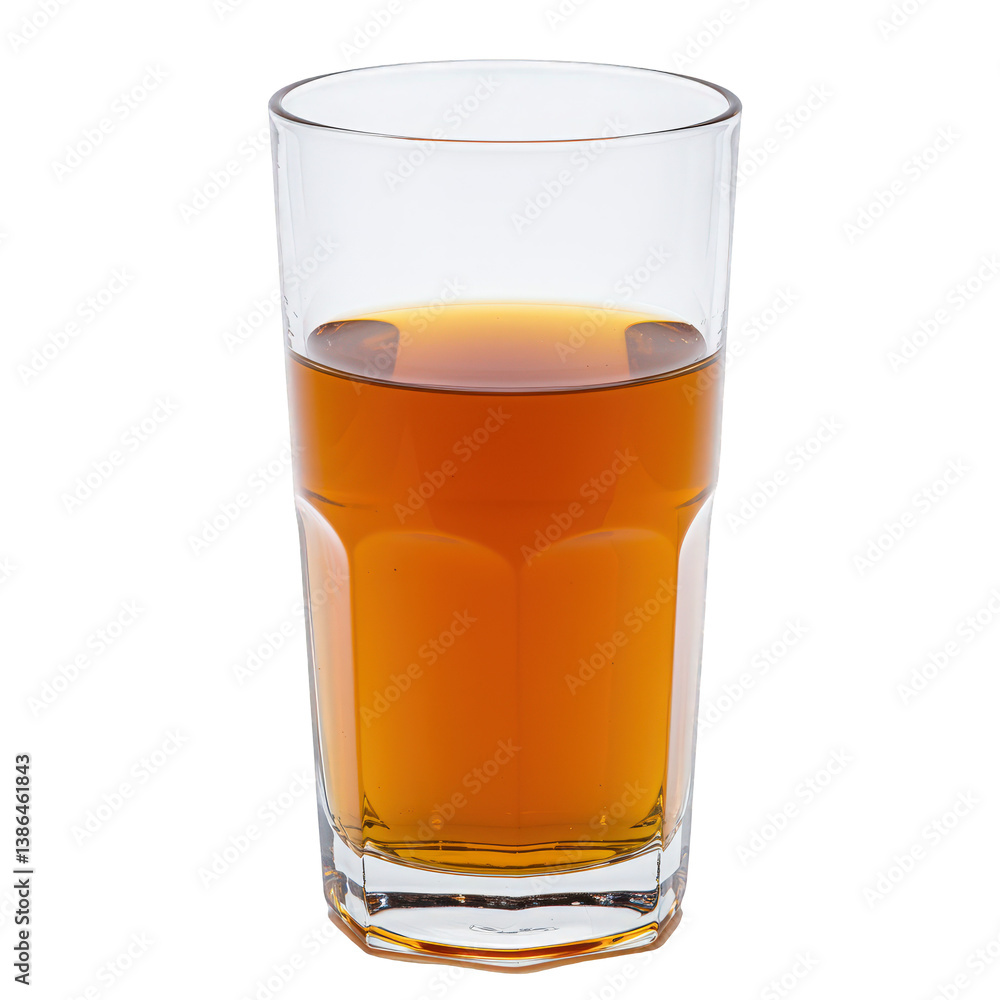 Cool amber beverage in a tall faceted glass. Cool amber beverage in a tall faceted glass.