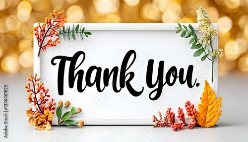 Autumnal thank you message on a framed board