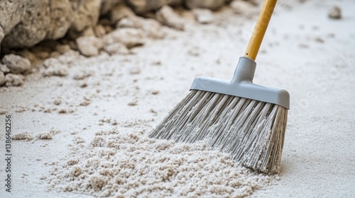 Wallpaper Mural Close-Up of a Broom Sweeping Light Dust on a Clean Surface in an Indoor Construction Environment Torontodigital.ca