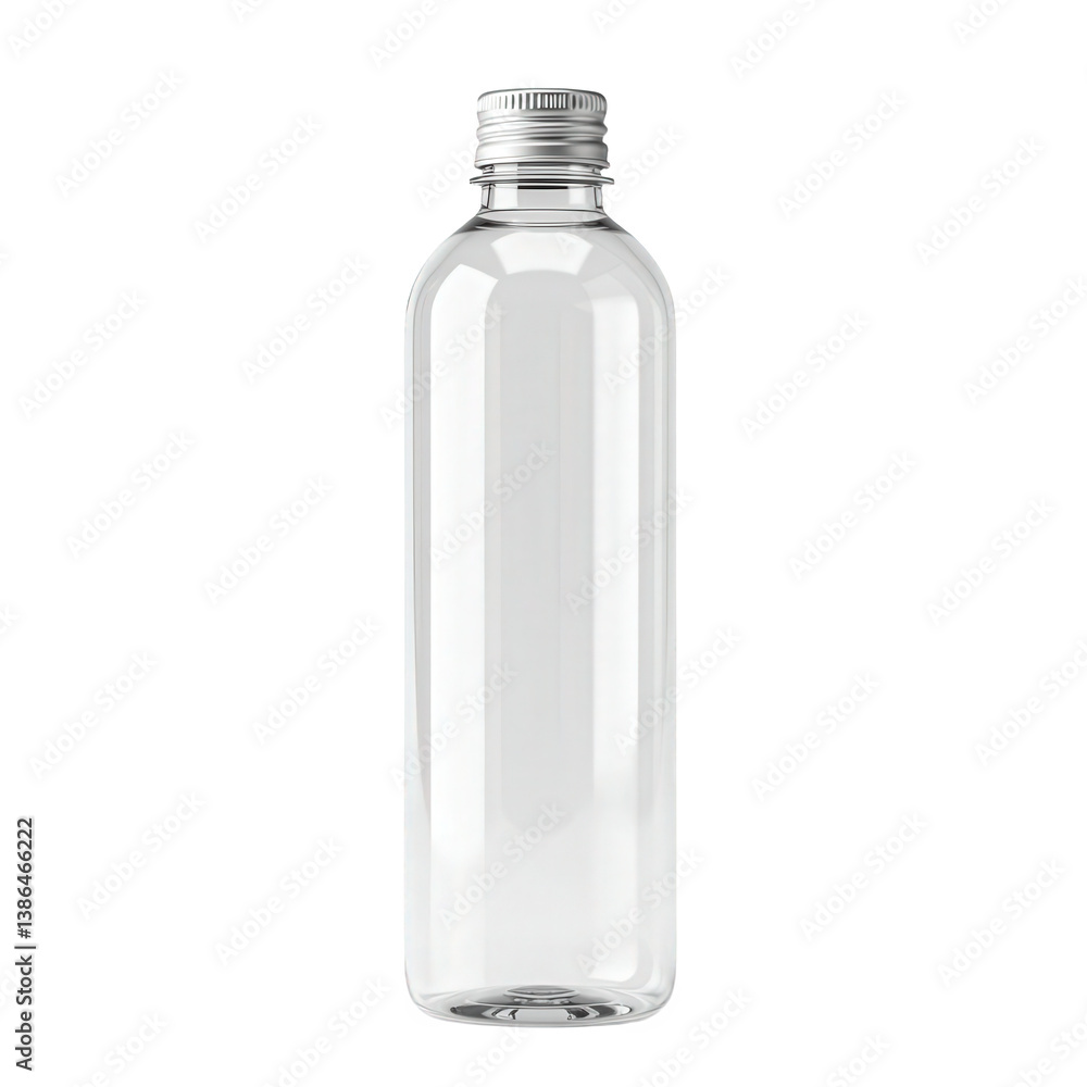 Tall transparent bottle with silver cap. Tall transparent bottle with silver cap.